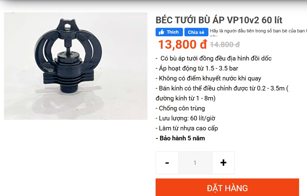 béc tưới bù áp vp10v2